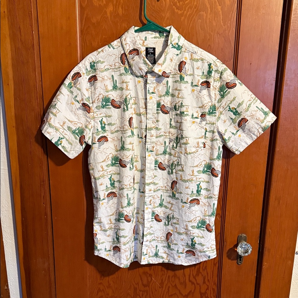 Men's Fresh Vibes White Cactus and Skeleton holding a Taco Print Shirt